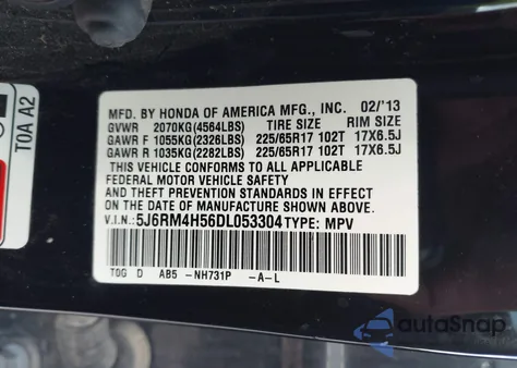 2013 Honda Cr-V Ex z USA, uszkodzony, nr VIN 5J6RM4H56DL053304